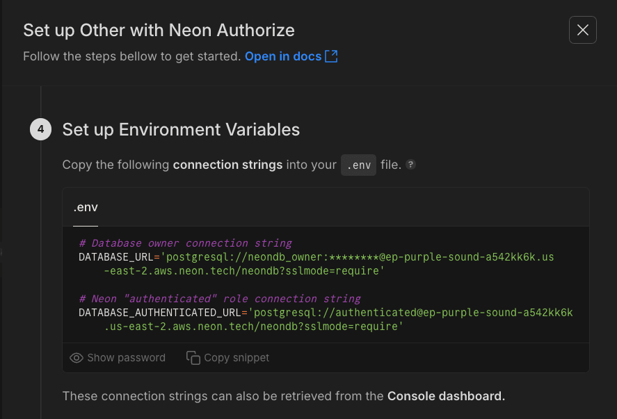Connection strings in Neon