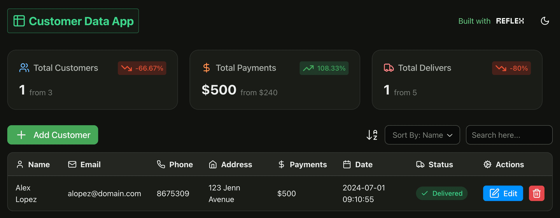 Reflex Customer Data App